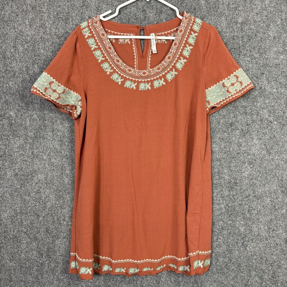 Anthropologie Mur Mur Dress Womens Size M Orange Embroidery Aztec  Boho casual